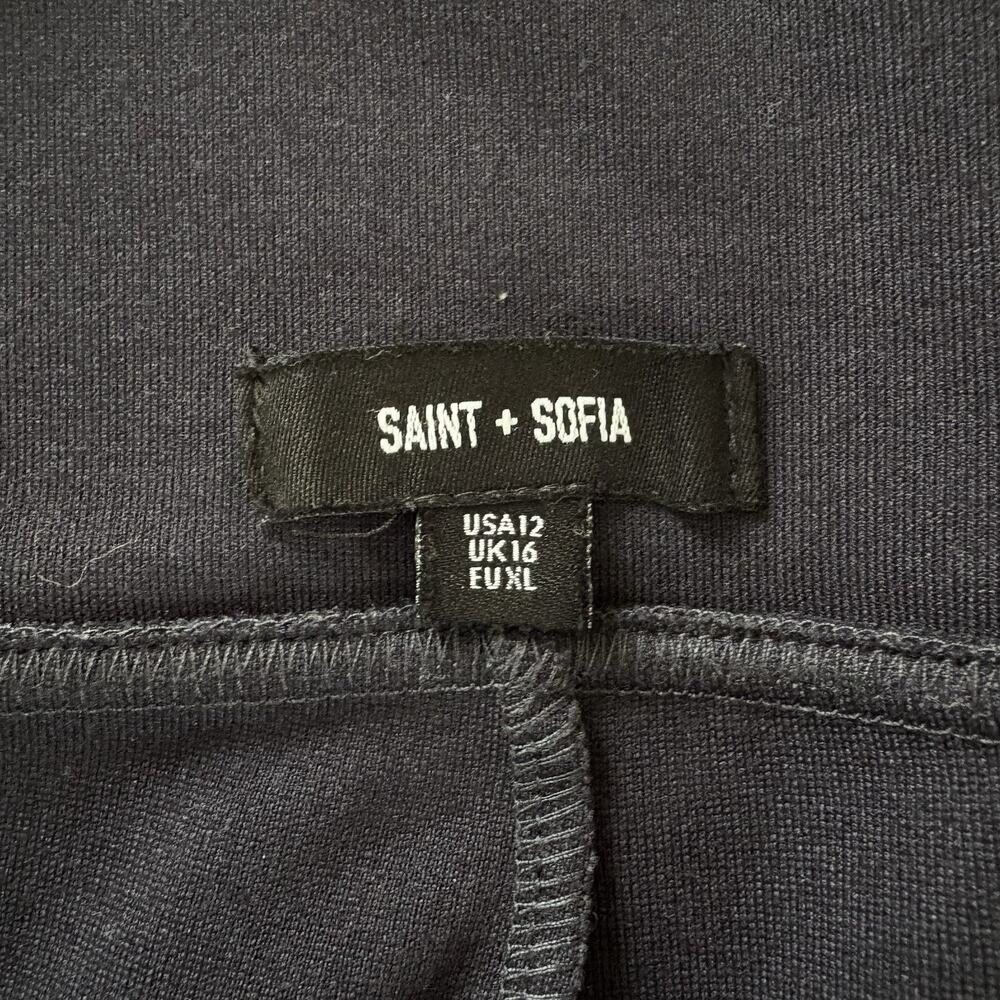 Saint + Sophia Putney Pull On Pants Size 12 Navy Blue Relaxed Straight Pockets - Picture 12 of 16